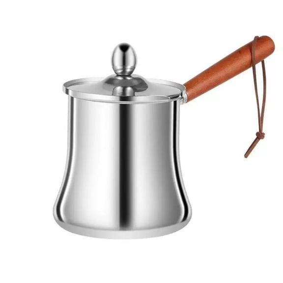 Niceminiwall Stainless Steel Milk Pot with Spill Proof Spout and Wooden Handle Coffee Tea 550ML
