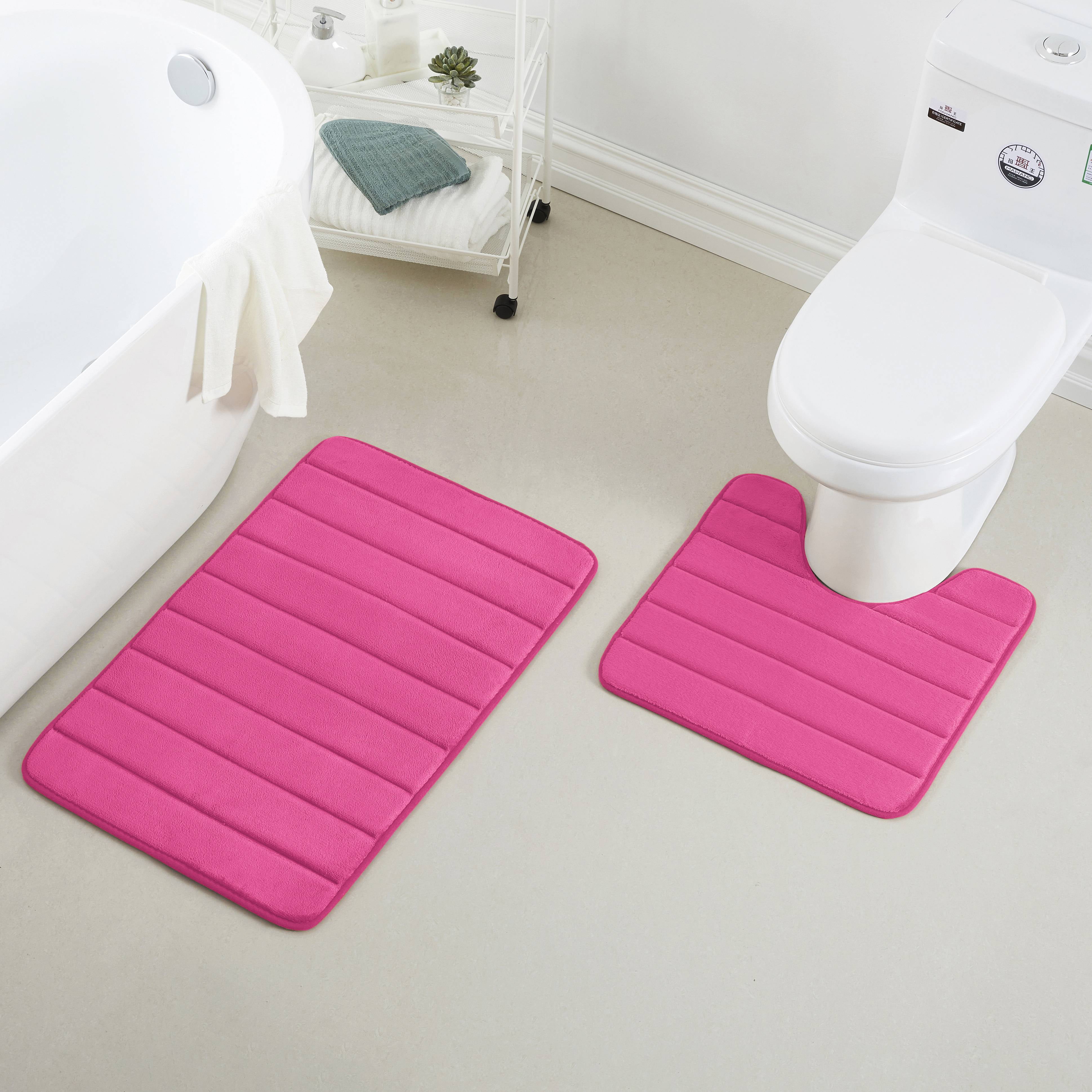 2 Piece Striped Design Solid Memory Foam Bathroom Rug Set Non-Slip ...