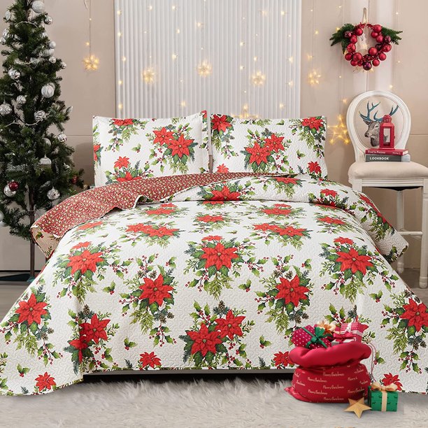 Green Essen Floral Quilt Sets Queen/Full Size Christmas Quilt Set