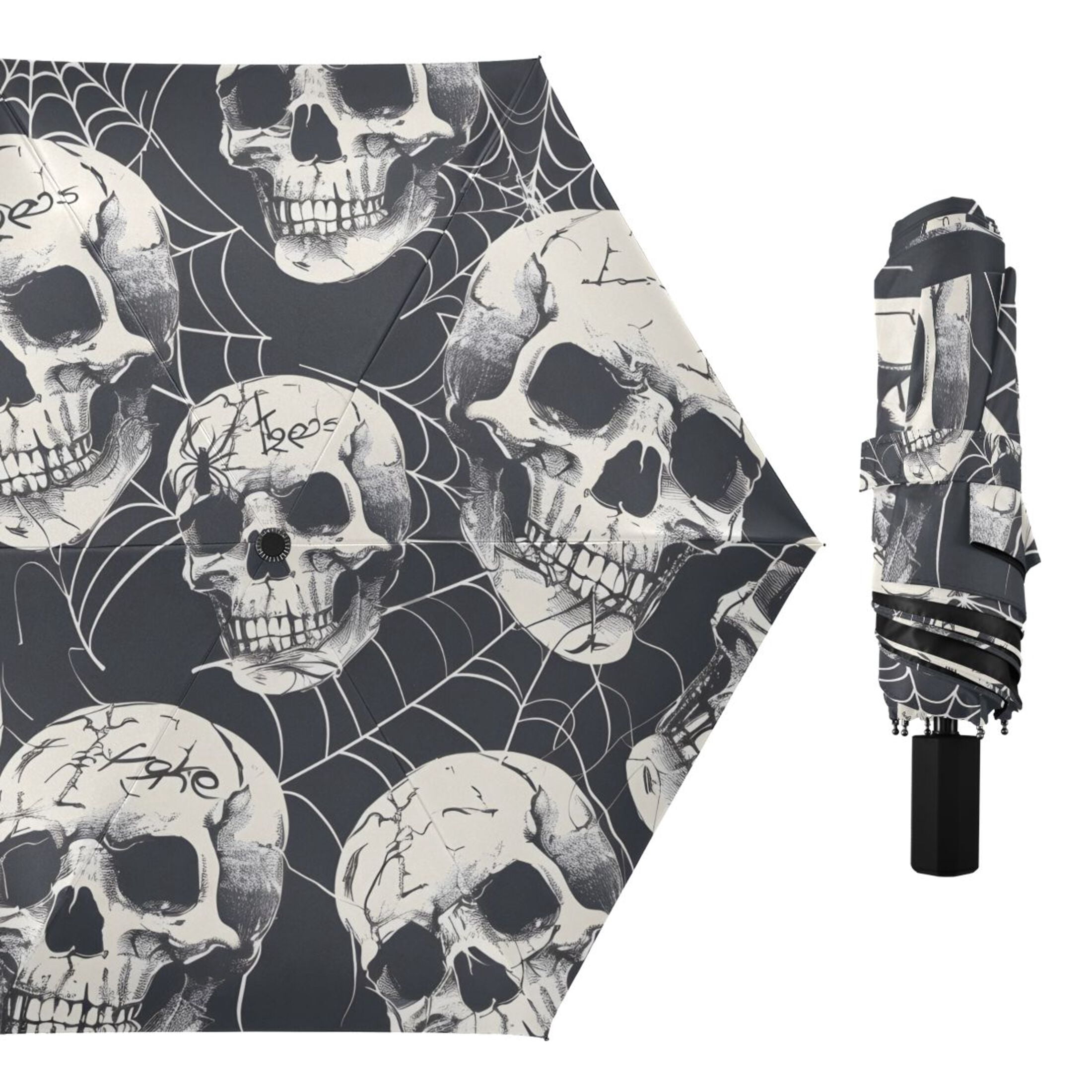 ALAZA Halloween Skulls UPF 50+ Compact Folding Umbrella for Rain Travel Umbrella Packable
