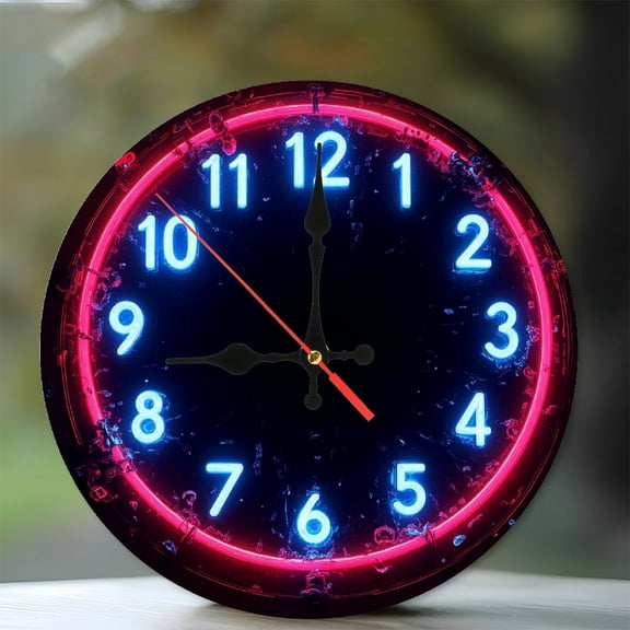 Neon Clock Wall Decor Shattered Glass Design 10-Inch Silent Wooden Wall Clock, Battery Operated (AA Batteries Not Included), Artistic Home Decor