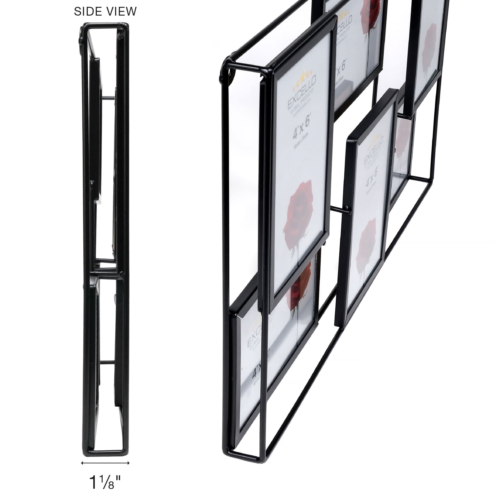 Excello Global Products 3D Wireframe Collage Picture Frames, Wall Mount Family Picture Frames, Black Photo Frames, 10.75" X 17" X 1.12"