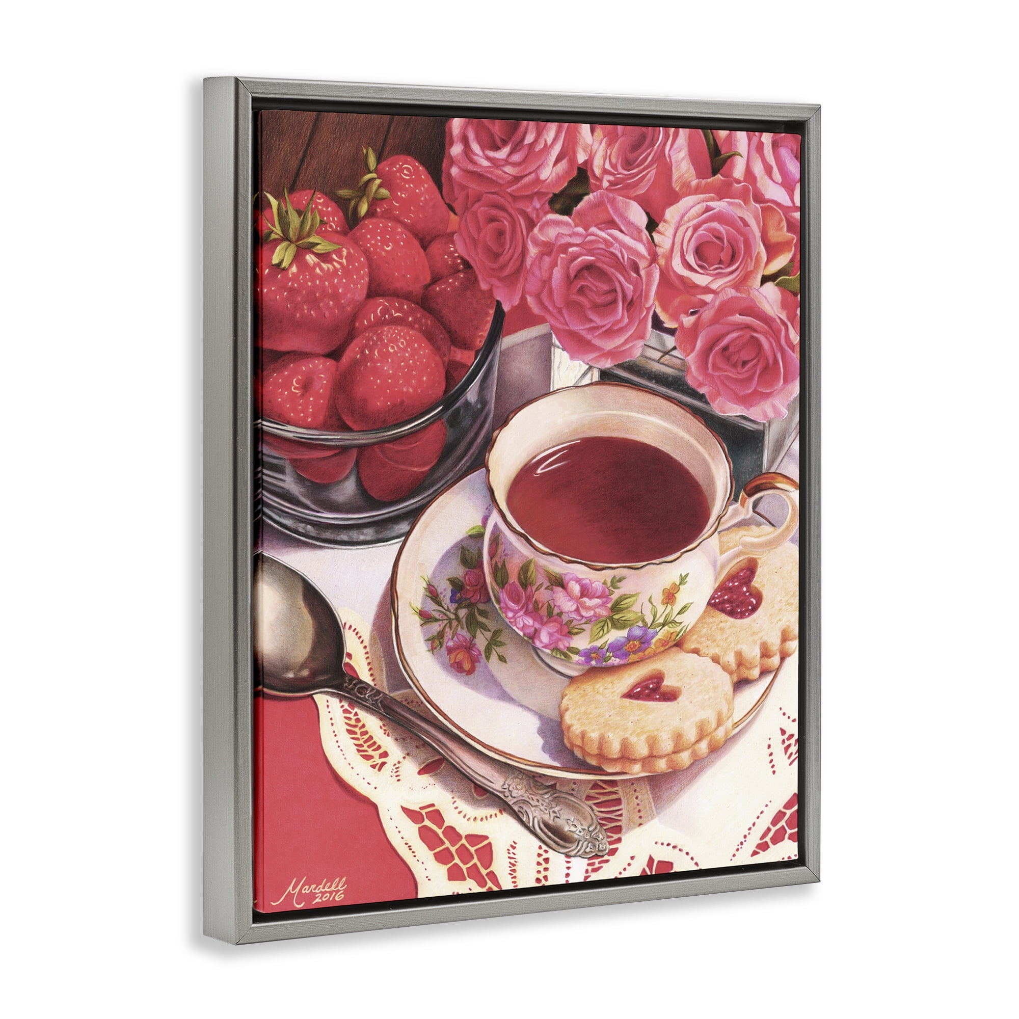 Stupell Industries Valentine's Day Tea Food & Beverage Painting Gray Floater Framed Art Print Wall Art, 17 x 21
