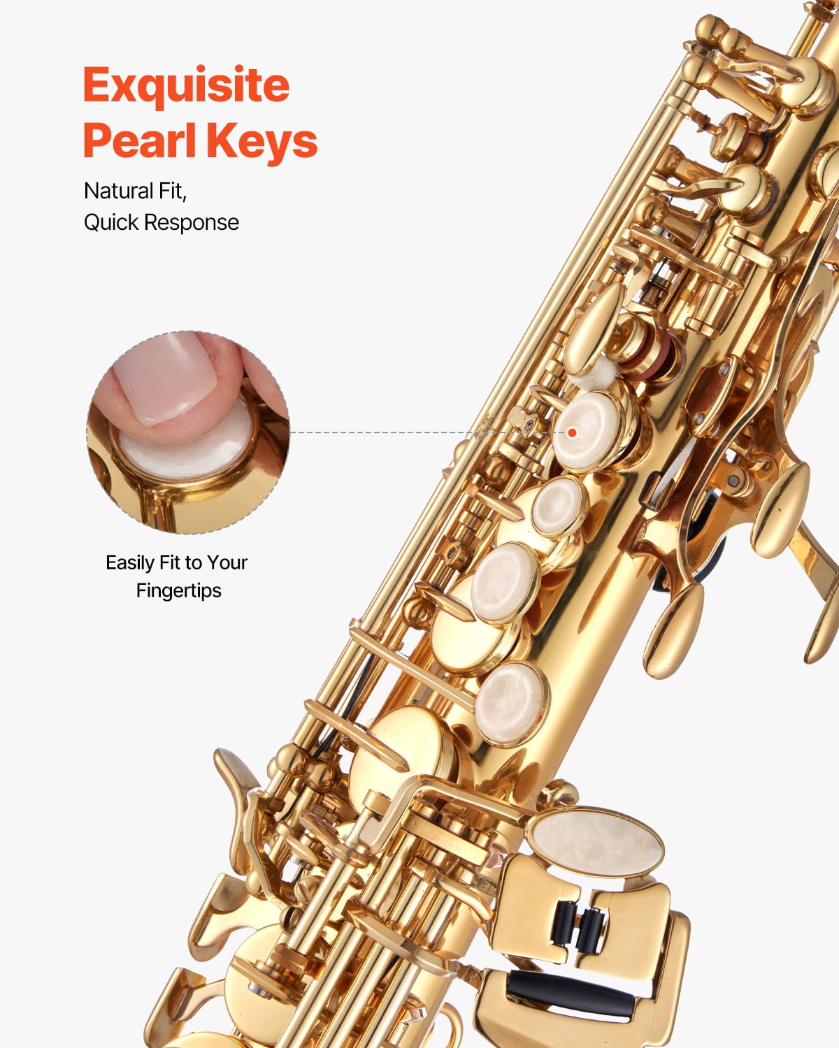 VEVOR Straight Soprano Saxophone, B Flat, Brass Saxophone Beginner Kit with Carrying Case, Mouthpiece, Cleaning Cloth Rod, Gloves, Neck Strap, 23 Keys Soprano Sax Kit, for Beginners Students, Gold