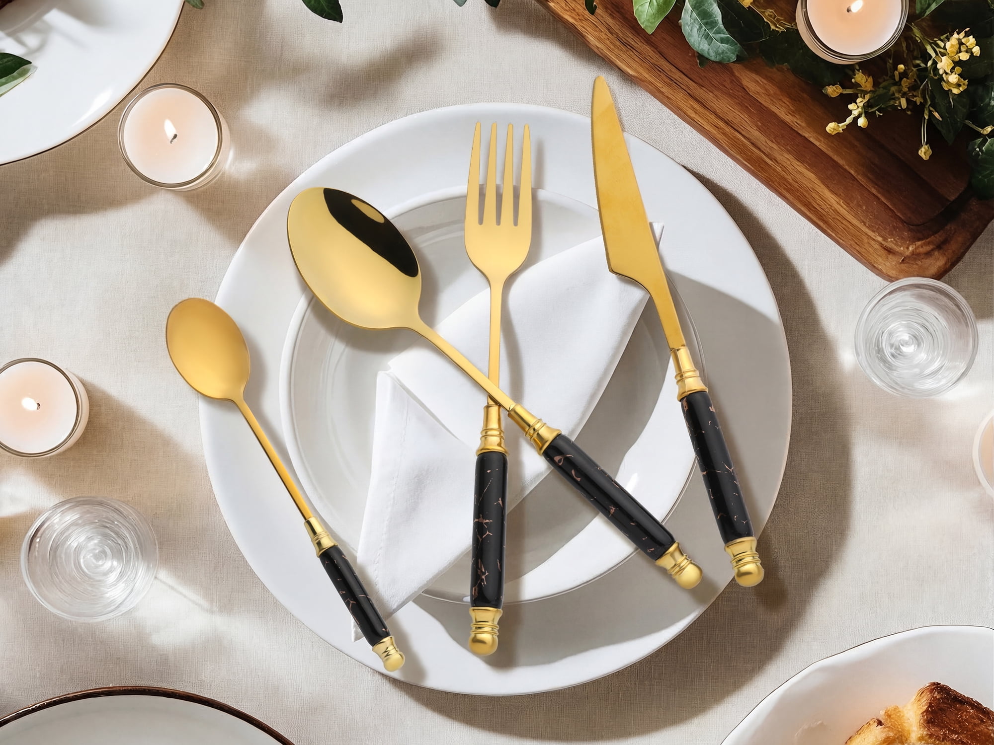 Unique Bargains 4Pcs Stainless Steel Flatware Set For 1 Black