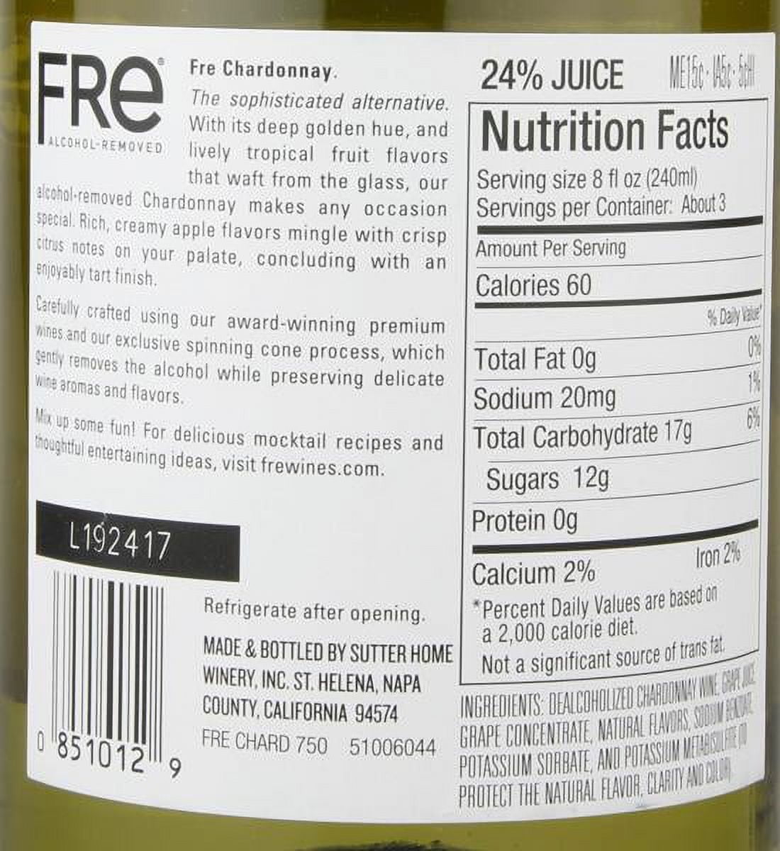 Sutter Home Fre Chardonnay Non-Alcoholic White Wine Experience Bundle with Chromacast Pop Socket, Seasonal Wine Pairings & Recipes, 12/750ML, 6-Pack