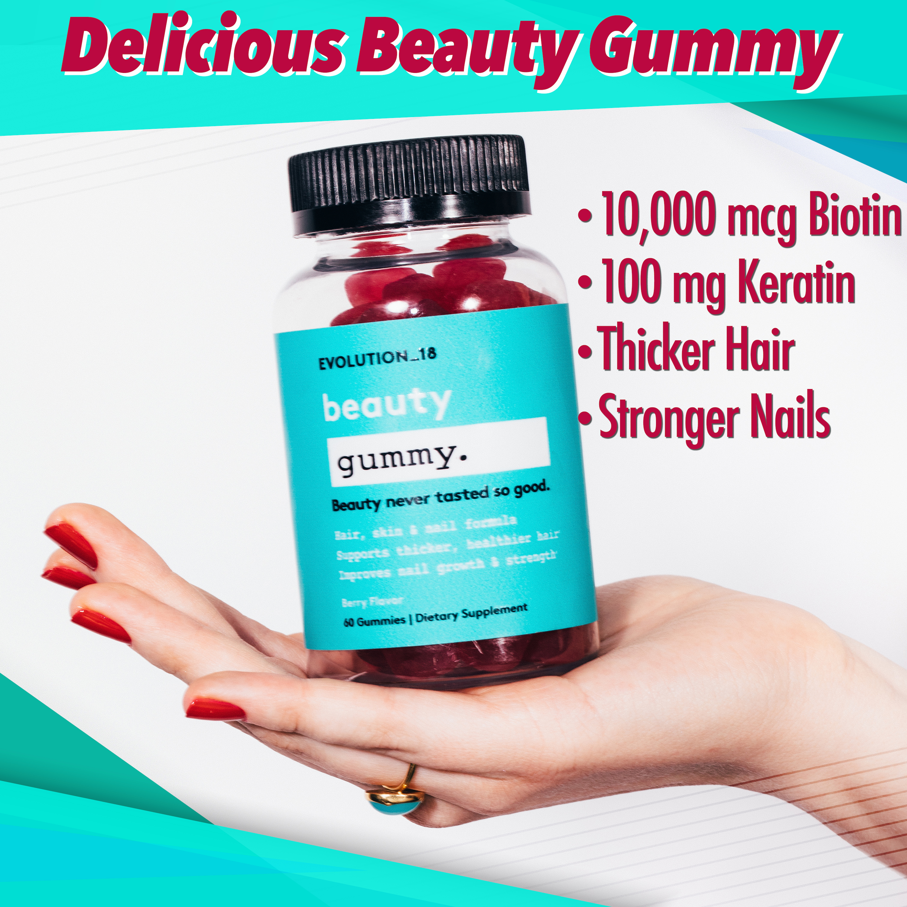 EVOLUTION_18 Beauty Hair and Nail Growth Gummy with Biotin and Keratin, Berry, 30 Servings - image 5 of 5
