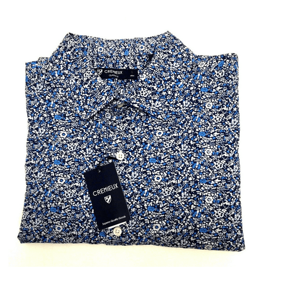 Cremieux Classics, Men's SHORT Sleeve Shirt, Blue FLORAL, L