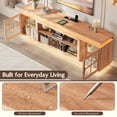 thumbnail image 4 of LED TV Stand for up 85" 90" TVs, Modern Entertainment Center with 40" Fireplace Space & Charging Station, Wooden Media Console with Glass Display Cabinets & LED Lights, Natural Oak, 4 of 10