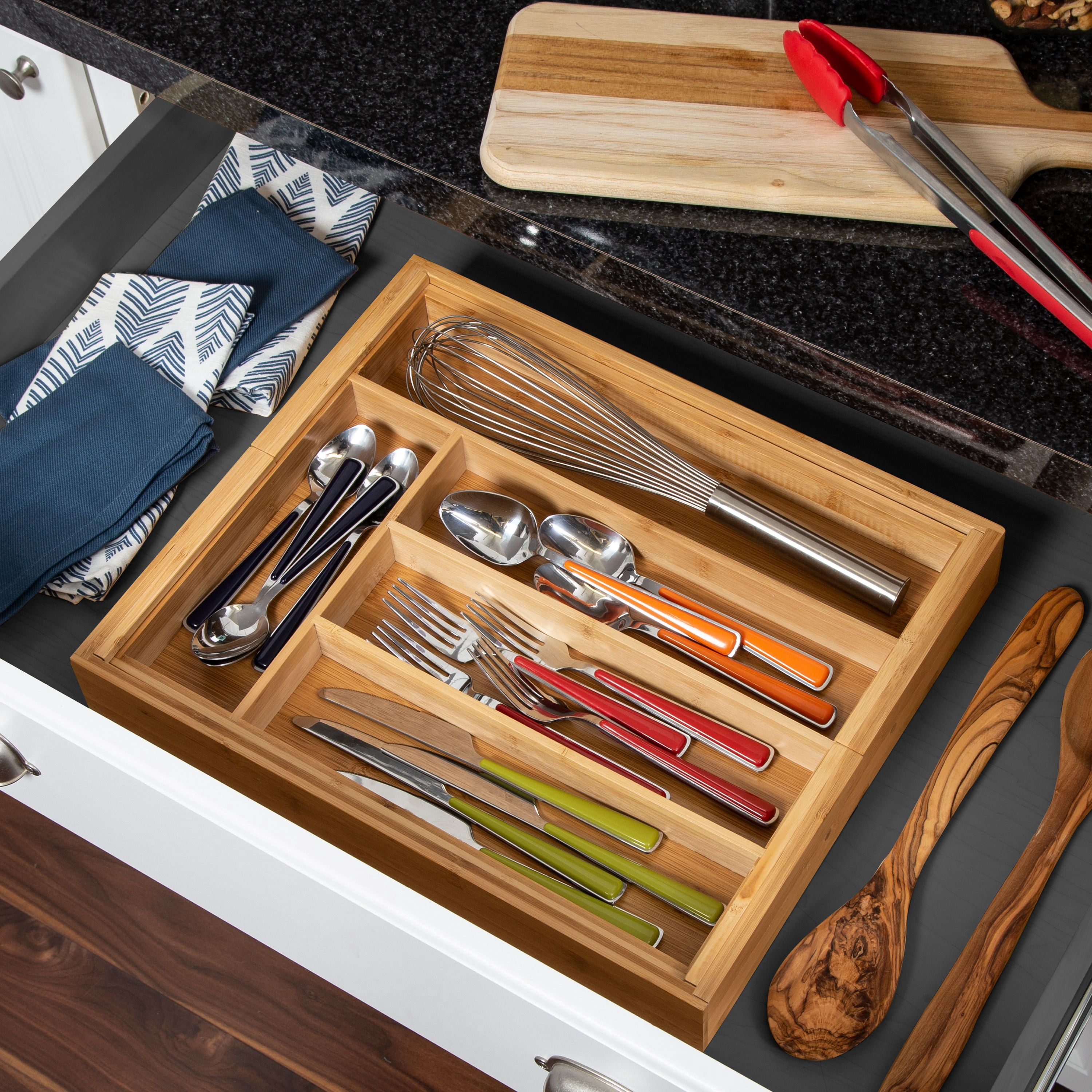 Honey-Can-Do Bamboo 17" D x 22.75" W x 2.3" 7-Compartment Expandable Kitchen Drawer Organizer, Natural