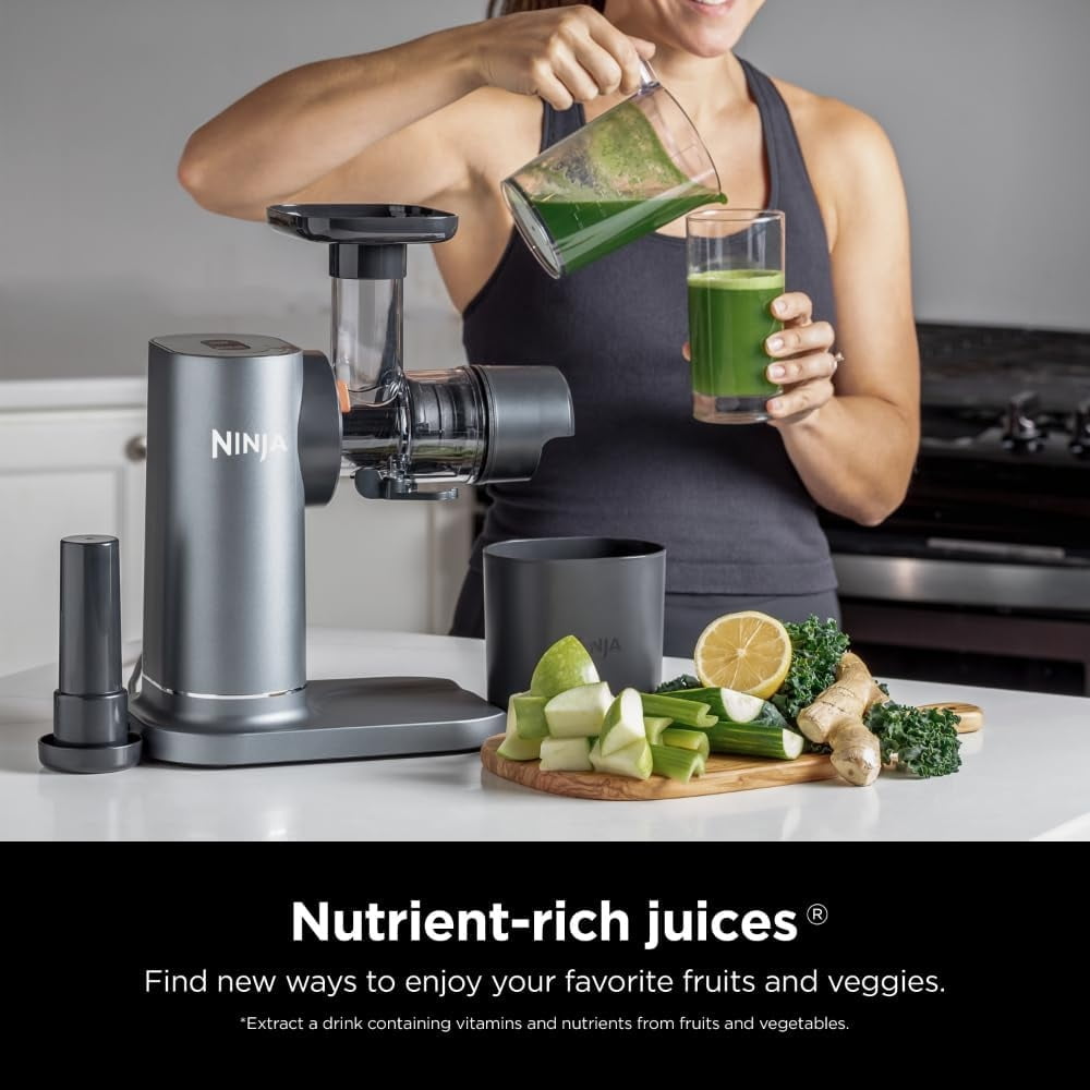 Restored Ninja NeverClog Cold Press Juicer, Powerful Slow Juicer with Total Pulp Control, Countertop, Electric, 2 Pulp Functions, Dishwasher Safe, Charcoal (Refurbished)