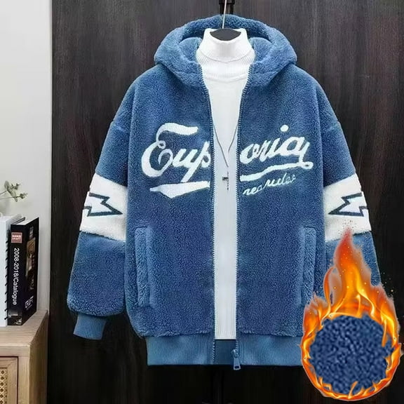 Zip Up Fleece Jacket For Men Casual Fashion Loose Fit Long Sleeved Hooded Coats Cozy Soft Outdoor Shirts Shacket With Pockets Blue L