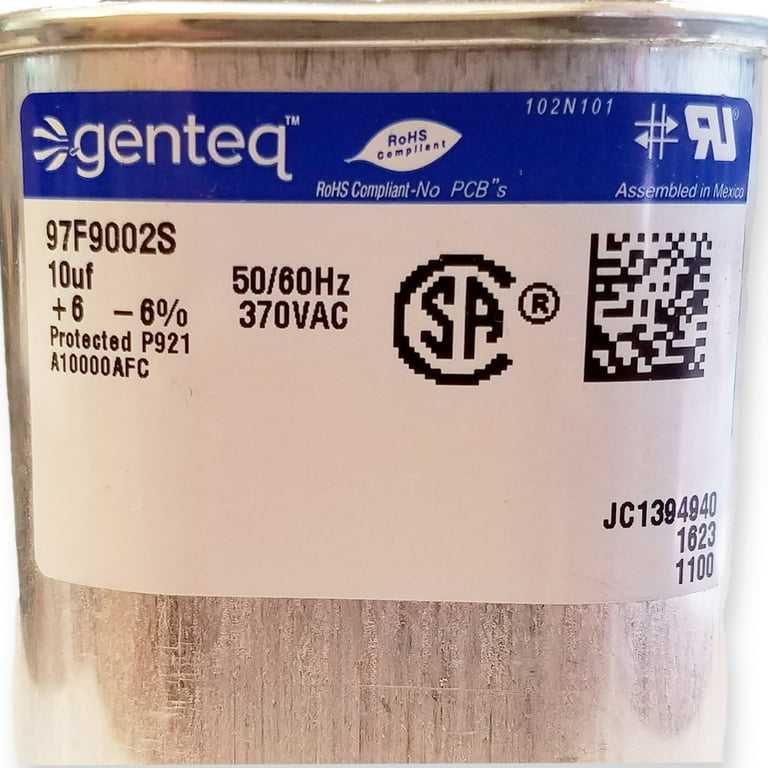 Genteq Capacitor 10 UF MFD 370V 97F9002 97F9002s (Replaces Genteq Capacitor 10 UF MFD 370V 97F9002 97F9002s (Replaces