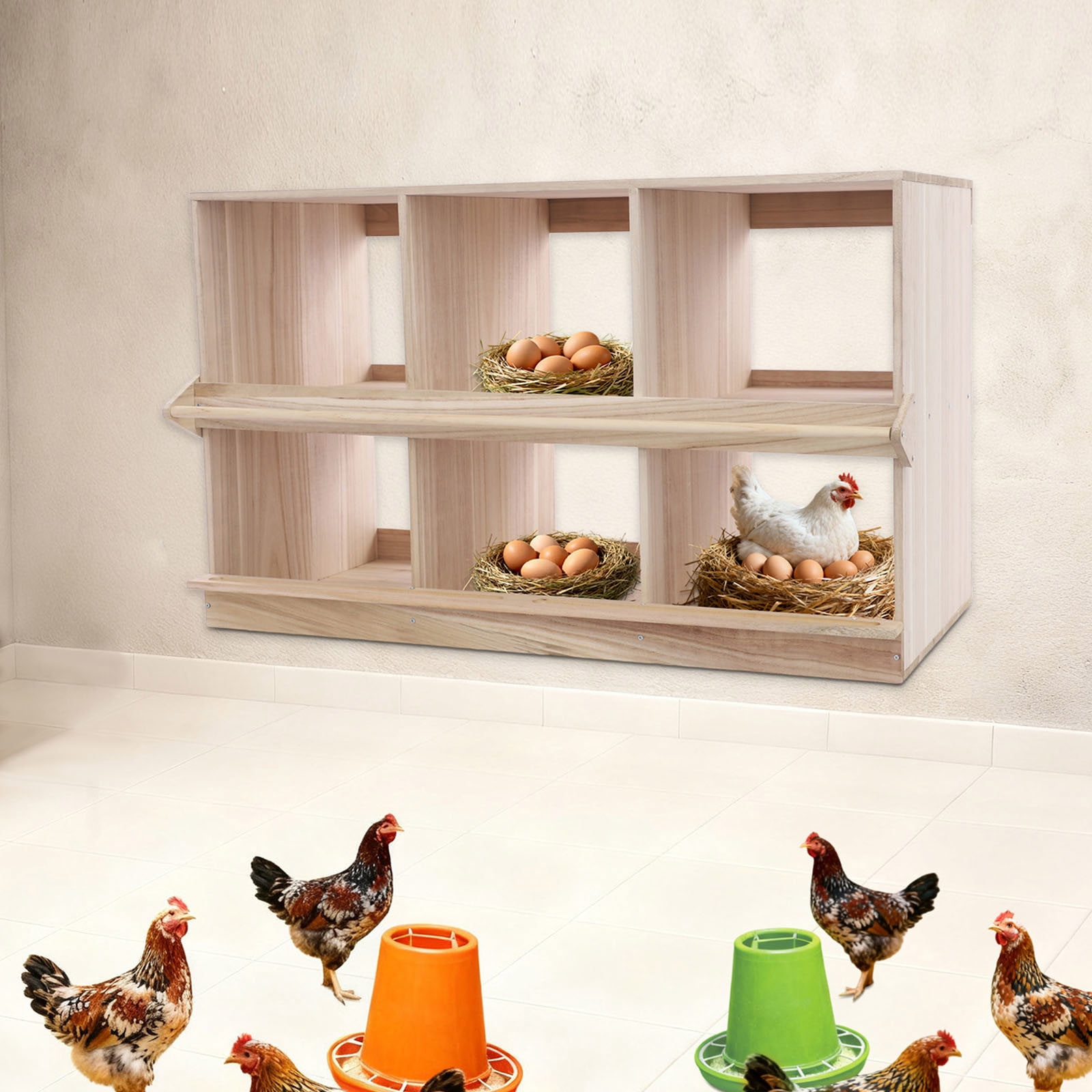 ToppiJoy 6 Compartment Chicken Nesting Box, Wooden Nesting Boxes for Chickens, Floorstanding Chicken Egg Laying Box for Backyard and Poultry Farms