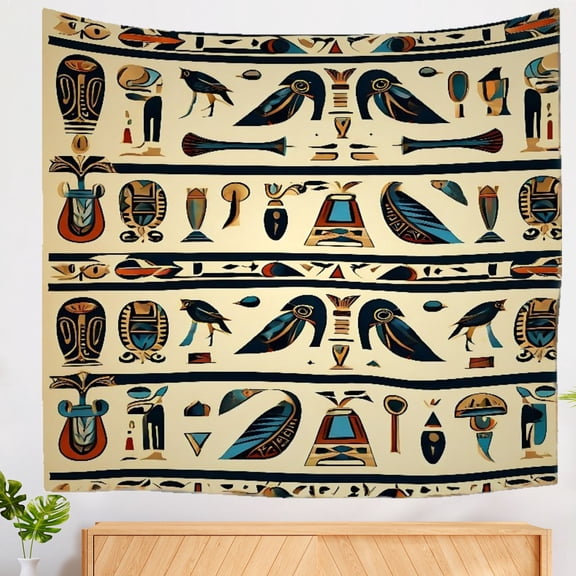 Ancient Boho Ethnic Washable Wall Hanging Tapestry for Office Home Bedroom, Kitchen Decorative Setbathroom Hand Tapestry Decorative Columbian Minoran Egyptian Hieroglyphs Tapestry, 51x59 Inch