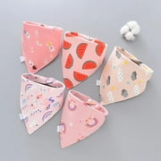 5pcs Baby Bibs Triangle Scarf Cotton Cartoon Child Bandana Bib Dribble Bibs Newborn Slabber Absorbent Cloth Bib Waterproof Towel set N