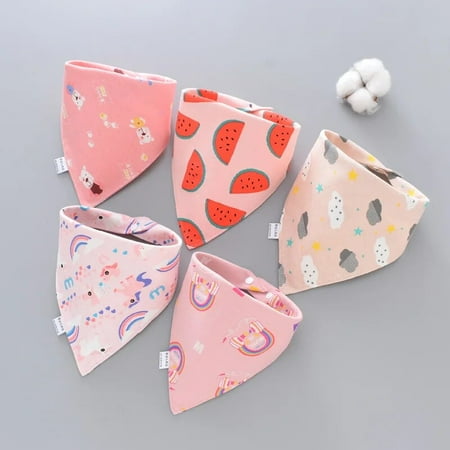 5pcs Baby Bibs Triangle Scarf Cotton Cartoon Child Bandana Bib Dribble Bibs Newborn Slabber Absorbent Cloth Bib Waterproof Towel set N