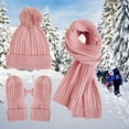 thumbnail image 4 of Women's Winter Knit Hat Scarf Gloves Set, Solid Color Fleece Lined Three-Piece Accessories, Warm Wool Blend Thermal Set, New Style Cold Weather Beanie and Neck Warmer with Matching Gloves Red1, 4 of 4