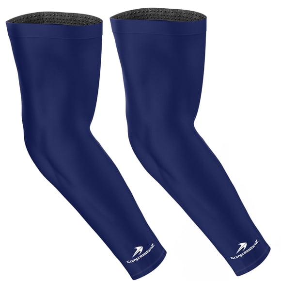 CompressionZ Manchons de Bras de Compression Sport pour Hommes et Femmes / Basketball Volleyball Baseball Football Golf Protection UV et Soulagement de la Douleur au Coude Bleu Marine : Lot de 2, Grand
