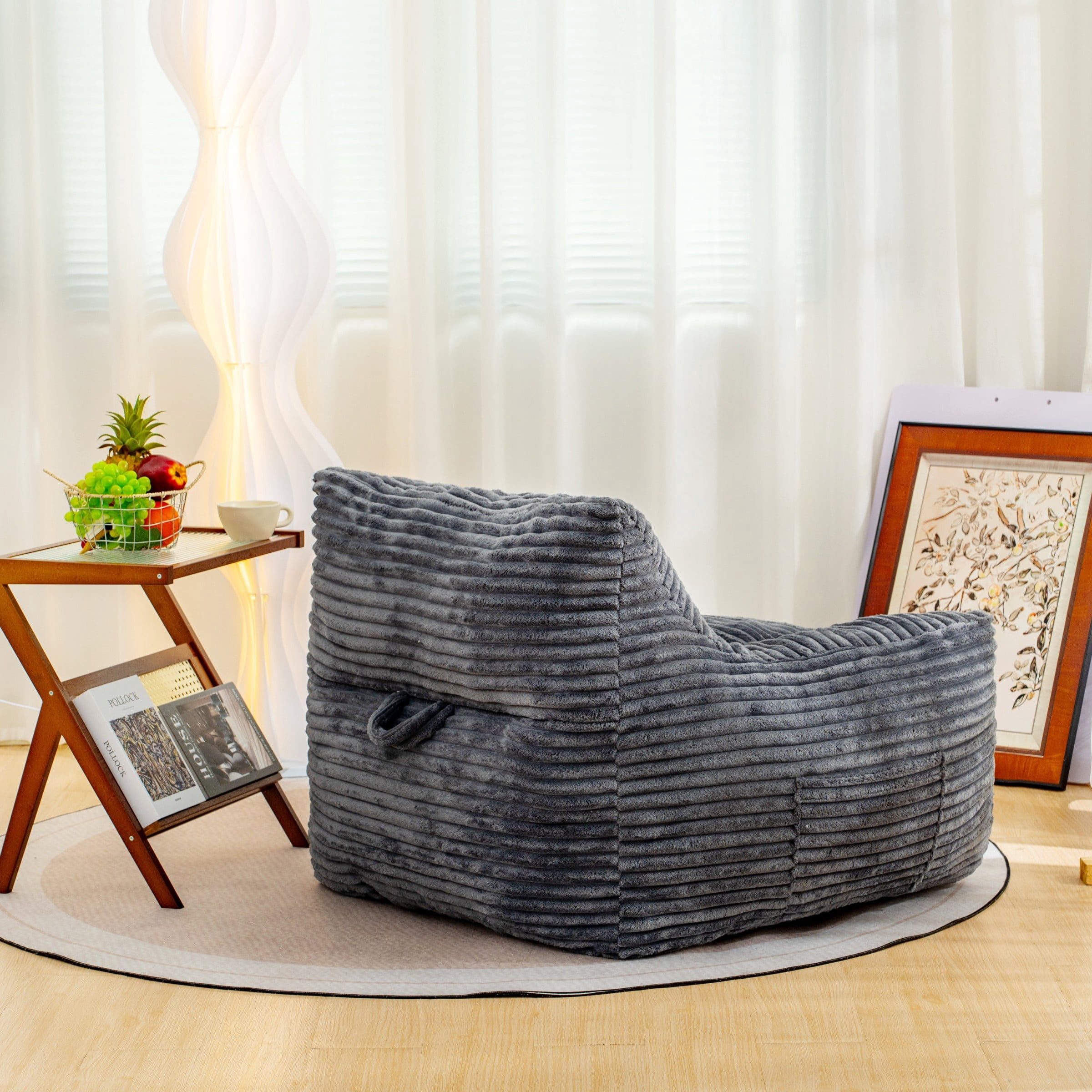 Oversized Bean Bag Chair for Adults with Armrests, Comfy Foam Lounge Sofa Chair for Living Room Bedroom Dorm, Gray