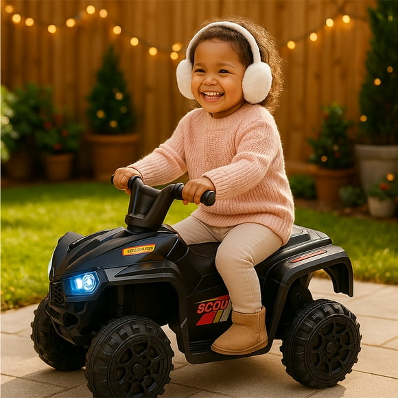 Carrito Electrico Montable para Niños de Manejo Directo Cuatrimoto con Luces LED Pedal de Aceleración, Asiento Ergonómico Negro