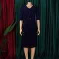 thumbnail image 4 of AURA Women’s Pleated A-Line Midi Dress V-Neck Short Sleeve High Waist With Belt S-XXXL, 4 of 8