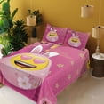 thumbnail image 2 of Ambesonne Emoji Fitted & Top Sheet Set with Sham, Asian Blooms Funny Face Art, Pink Mustard White, 2 of 5