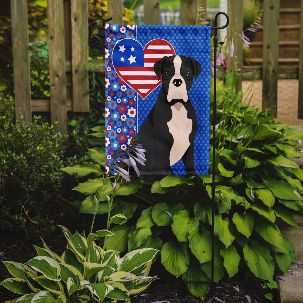 Carolines Treasures WDK5148GF 11.25 x 15.5 in. Natural Eared Black Boxer USA American Garden Flag