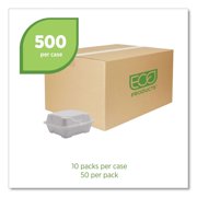 Eco-Products EP-HC6NFA Vanguard 6 in. x 6 in. x 3 in. Renewable and Compostable Sugarcane Clamshells - White (500/Carton)