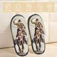 thumbnail image 2 of Balery Vintage Cowboy Riding Horse Pantuflas de Casa de Felpa Silenciosas con Diseño Estampado, Zapatillas Cómodas Antideslizantes de Algodón para Interior-Large, 2 of 8