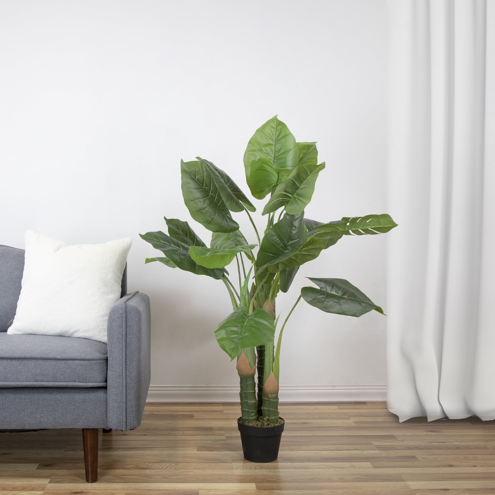 49 Two Tone Green Wide Taro Leaf Artificial Potted Floor Plant