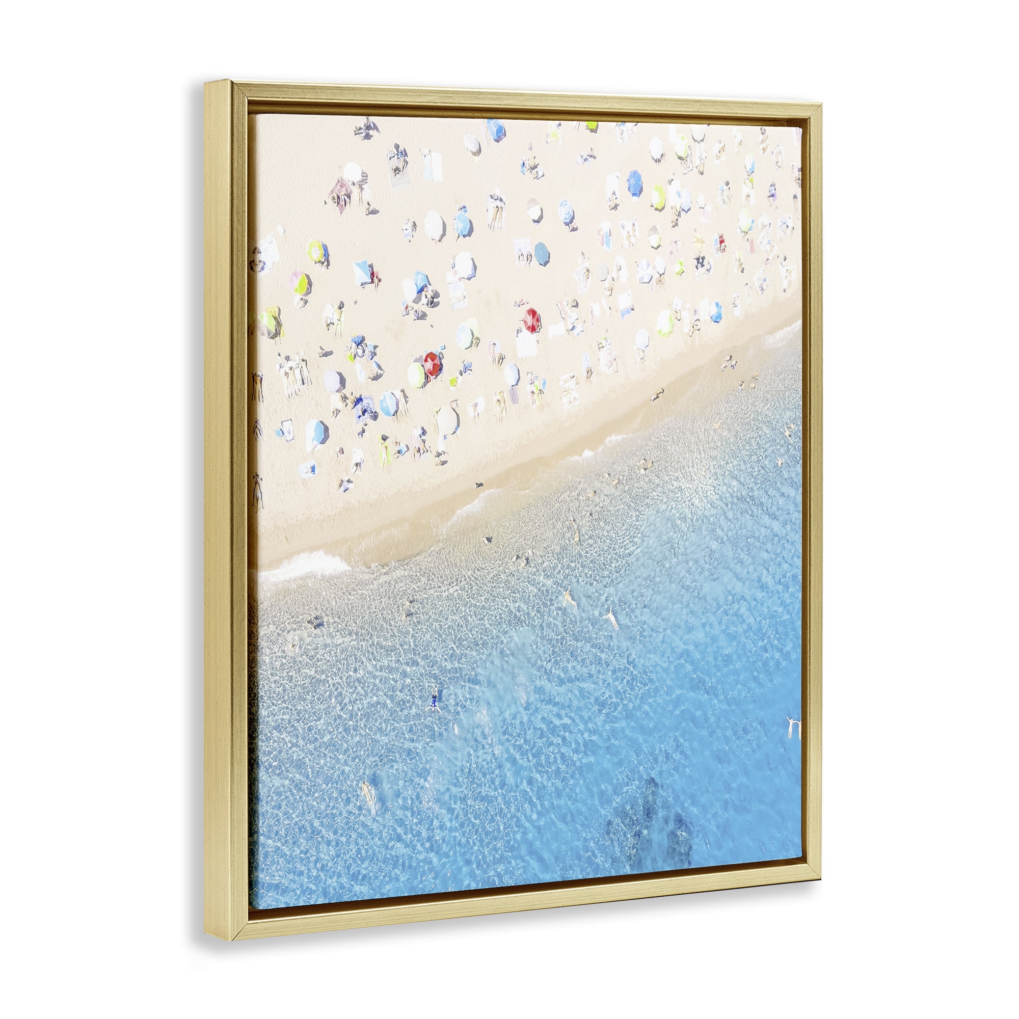 Stupell Industries Happy Beach in Summer Gold Framed Floater Canvas Wall Art, design by Leah Straatsma