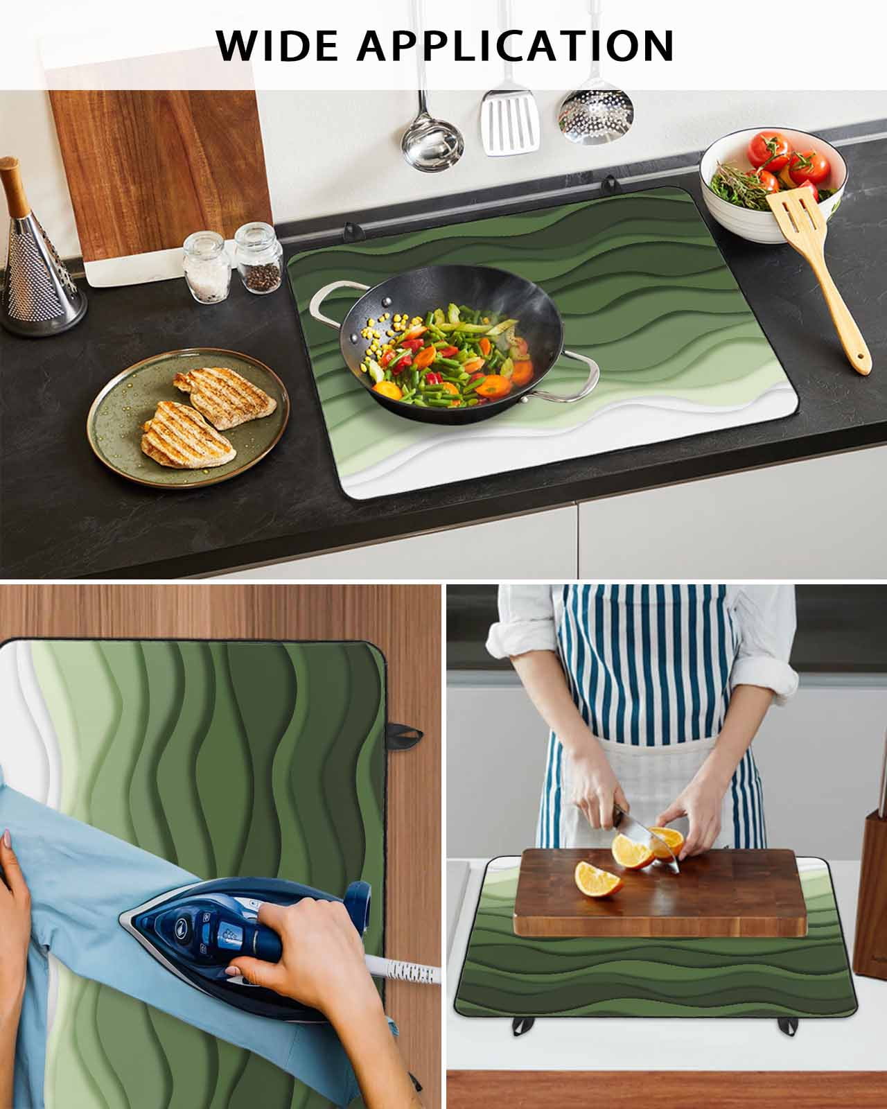 nqOlkjepod Large Induction Cooktop Protector Mat 24"x21", Green Ombre Stripes Stove Top Covers for Electric Stove, Modern Gradient Abstract Waves Art Stove Burner Cover Mats, Glass Top Stove Cover