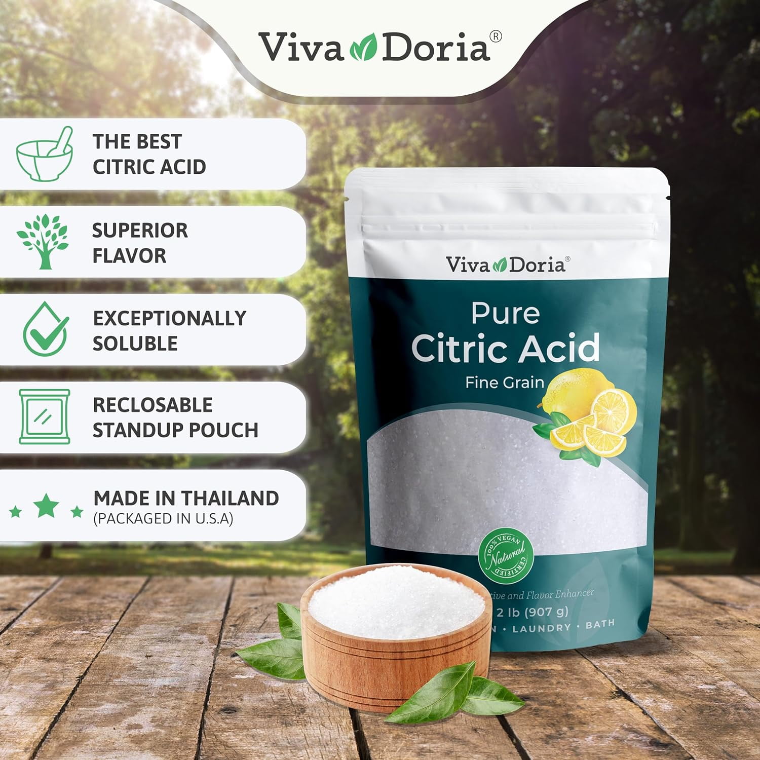 Viva Doria Pure Citric Acid, Food Grade, Fine Grain, 2 Lb (907 g)