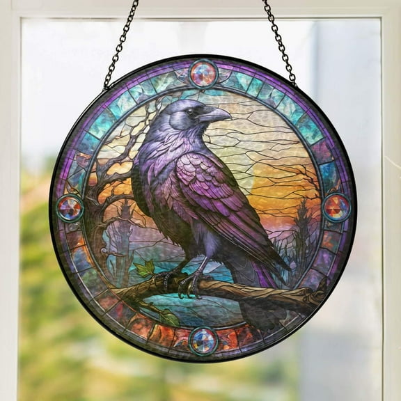 Raven Stained Glass Suncatcher, Gothic Crow Window Hanging, Gothic Crow Window Decor, Halloween Gifts, Housewarming Gift Idea