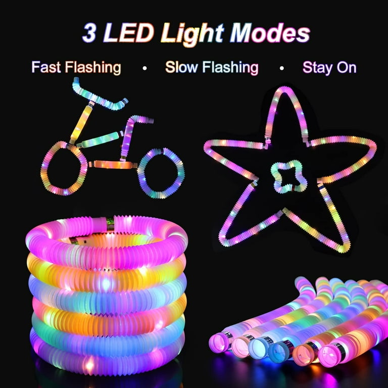 Light Up Glow Sticks Fidget Pop Tubes 12 Pack Glow in The Dark