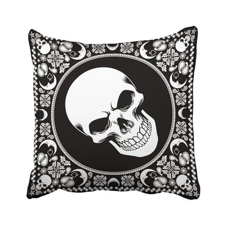 BPBOP Black Scarf Bandana Pattern With Skull White Mask Paisley Shawl Half Floral Silk Pillowcase Cover 18x18 inch