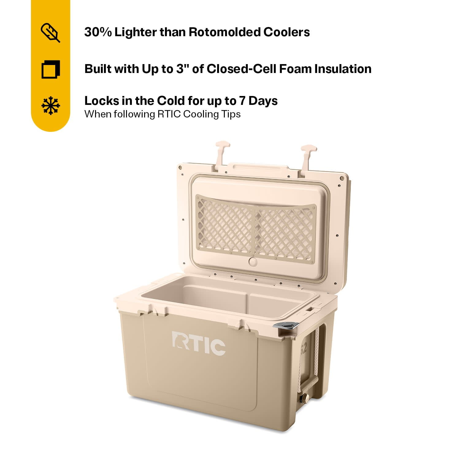 RTIC 52 Quart Ultra-Light Hard Cooler Bundle, with Freezable Divider & Dry Basket, Beach