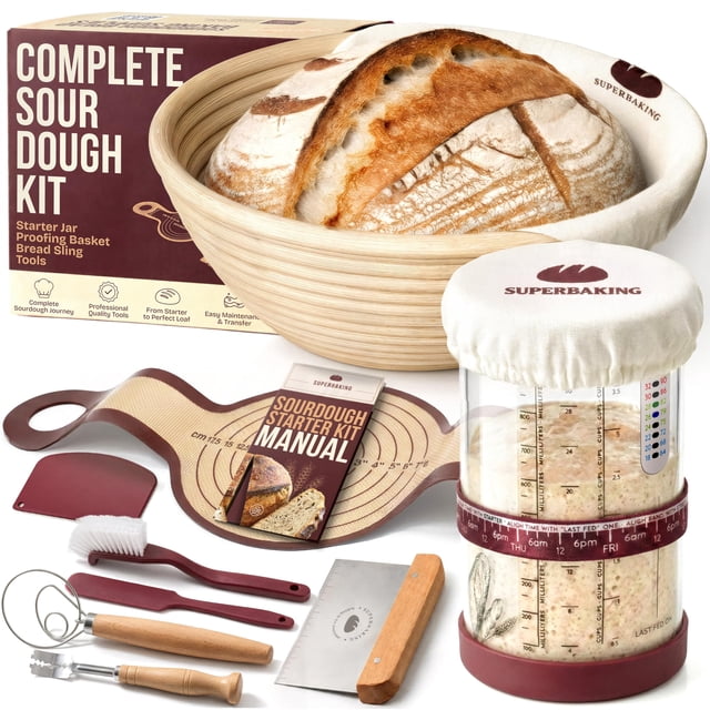 Kit de inicio de masa madre Superbaking con banneton Basket y más