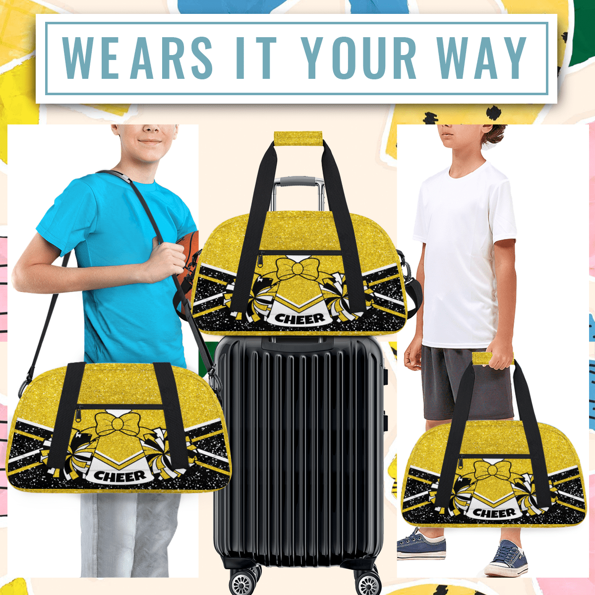 Herdesigns Cheerleading Bags Overnight Duffel Bags Cheer Gold Sport Gym Bag Travel Bag Travel Waterproof Weekender Bag Carry On Travel Tote Bag Dance Bags