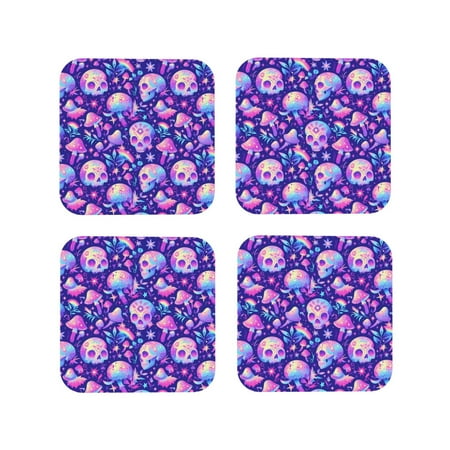 

Pofeuu colorful mushroom Skull rainbow Print Coasters for Drinks 4Pack PU Leather Coasters Bar Drink Coasters for Tabletop Protection Furniture from Damage-Square