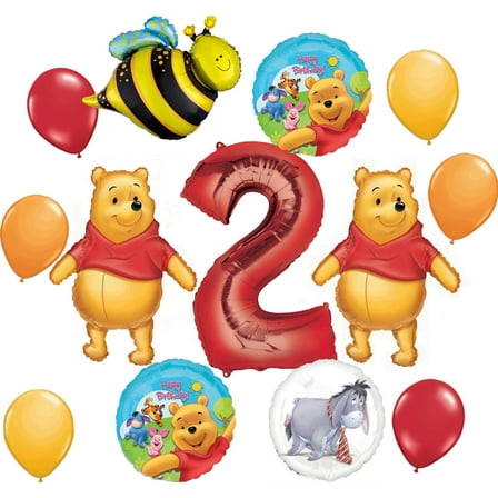 Winnie the Pooh party supplies 2nd Birthday Balloon Bouquet Decorations.
