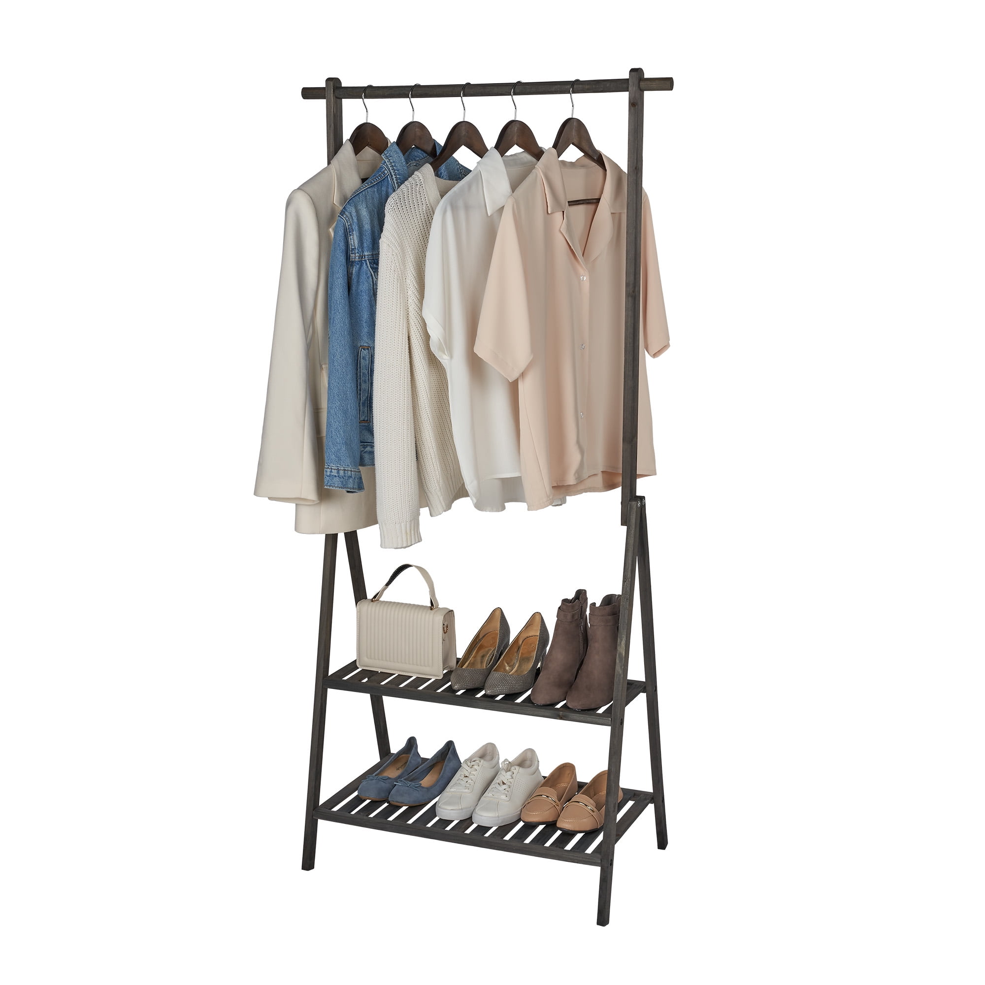 Mainstays Wood Garment Rack, 2-in-1, Dark Wood
