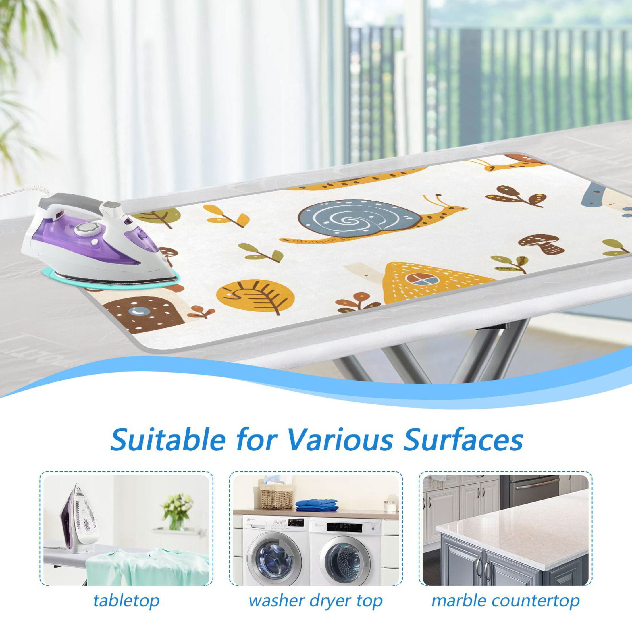 Snails Houses Trees Cartoon Ironing Mat Blanket Portable Travel Ironing Pad Heat Resistant Pad 47.2" x 27.6”