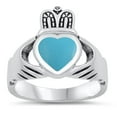 thumbnail image 1 of Simulated Turquoise Claddagh Heart Ring .925 Sterling Silver Band Blue CZ Jewelry Female Size 9, 1 of 4