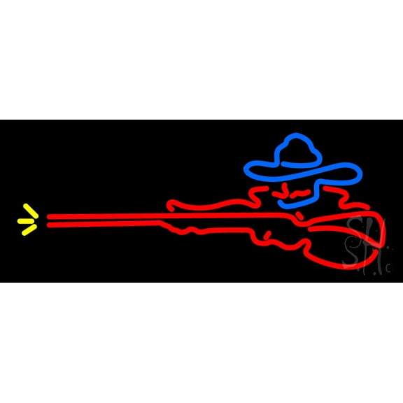 Man With Gun LED Neon Sign 13 x 32 - inches, Black Square Cut Acrylic Backing, with Dimmer - Bright and Premium built indoor LED Neon Sign for Defence Force.