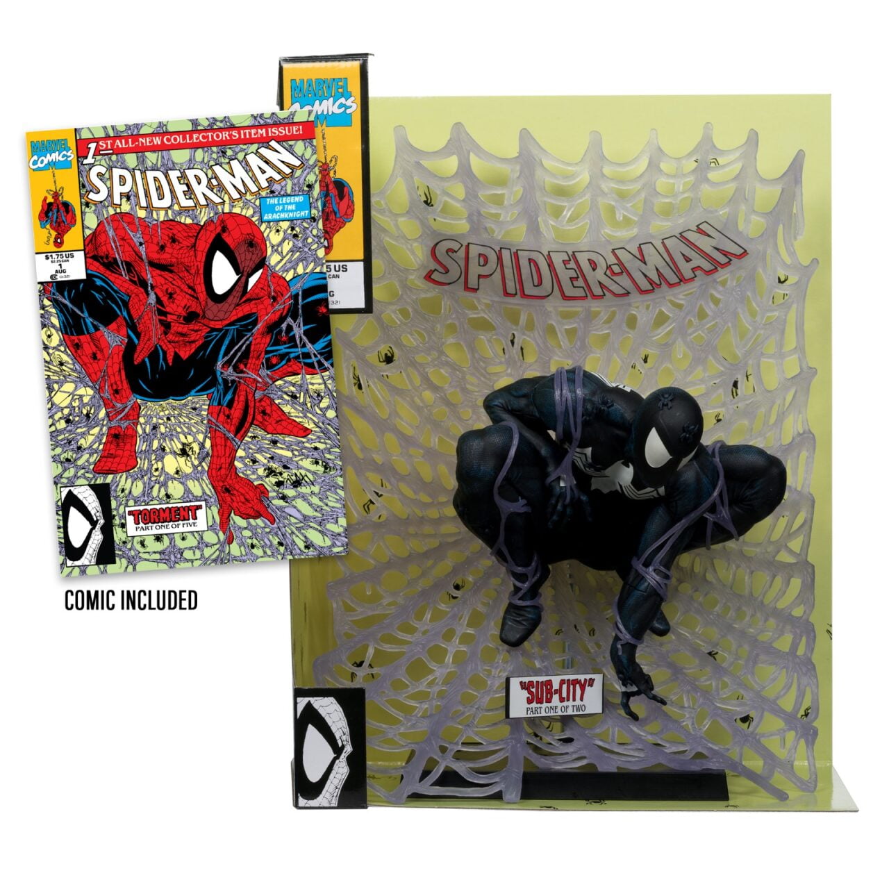 Marvel Spider-Man (Black Suit) 1:6th Scale Collectible with Scene (Spider-Man #1) (Platinum Edition) - McFarlane Toys