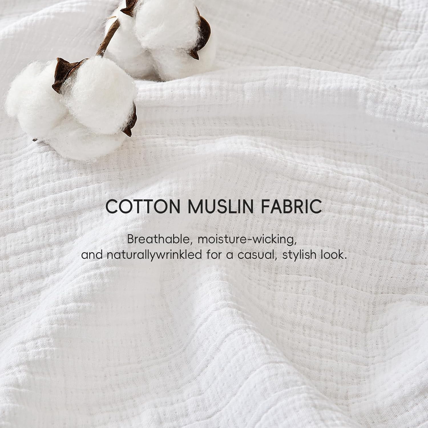 PHF Cotton Muslin Comforter Set King Size, Ultra Soft, Breathable & Lightweight Bedding Set for All Seasons, 1 Comfy Comforter 104"x90", 2 Pillow Shams 20"x36", White