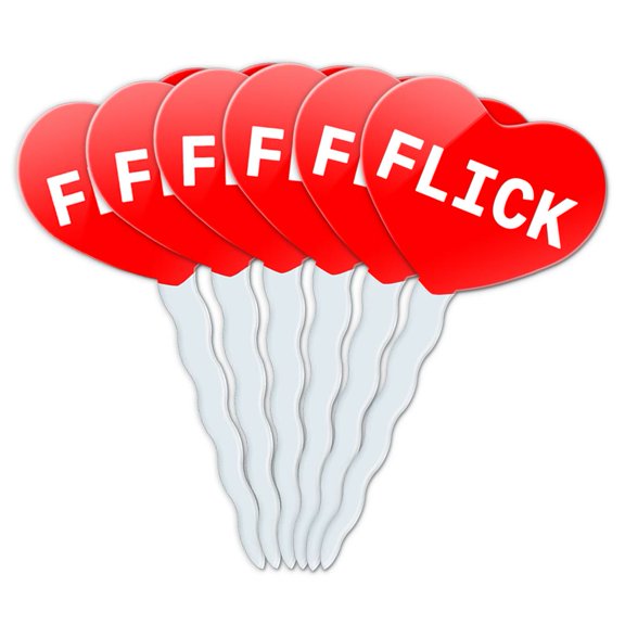 Flick Heart Love Cupcake Picks Toppers - Set of 6