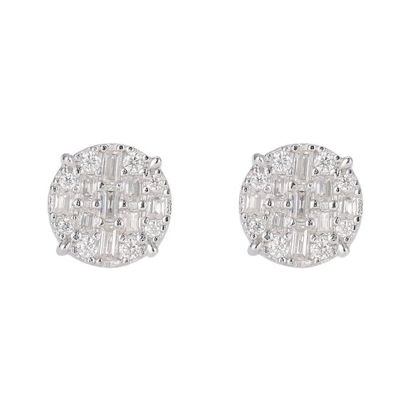 KIJ 0.52 Carat Round Moissanite Stud Earrings,Hypoallergenic 14K White Gold Plated 925 Sterling Silver VVS1 Simulated Diamond Gra Certified for Men Women